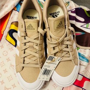 Adidas Beige Sneakers with White Stripes